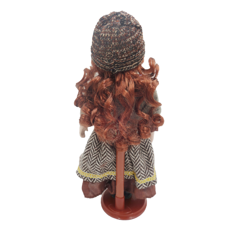 Păpușă de colecție, din porțelan, rochie vintage in carouri, 35 cm, gri [3]