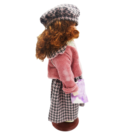 Păpușă de colecție, din porțelan, ținută casual vintage, roz-pudrat, cu suport, 45 cm [3]