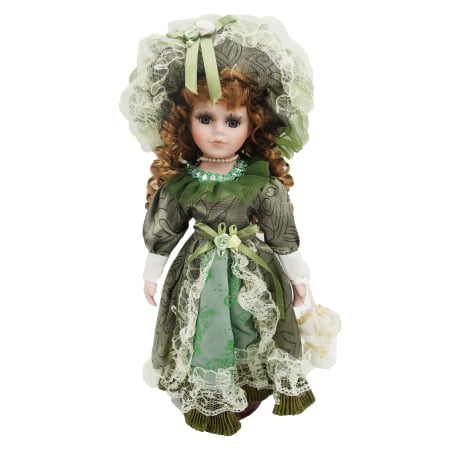 Jucarii - Păpușă de colecție verde smarald, din porțelan, rochie vintage, 34 cm