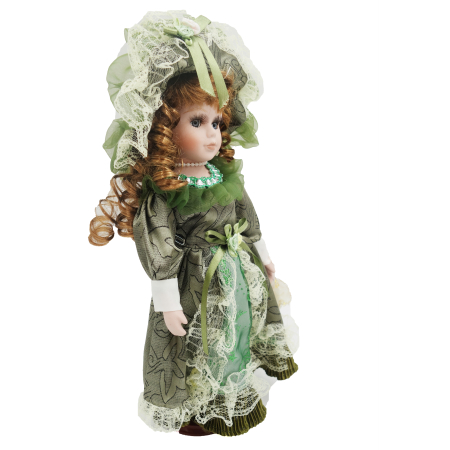 Păpușă de colecție verde smarald, din porțelan, rochie vintage, 34 cm [1]