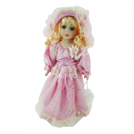 Papusa de colectie, stil Victorian, cu suport, roz, 40 cm [1]