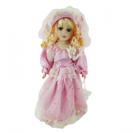 Papusi de colectie - Papusa de colectie, stil Victorian, cu suport, roz, 40 cm