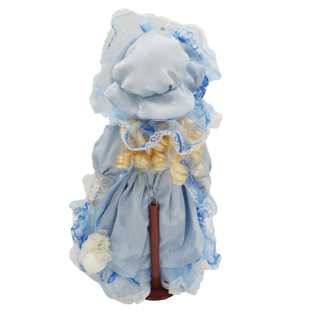 Păpușă din porțelan, de colecție, rochie victoriana, albastru, cu suport, 45 cm [1]