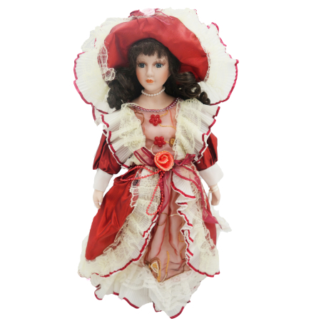Păpușă din porțelan, de colecție, rochie victoriana, portocaliu, cu suport, 45 cm - Copie [3]
