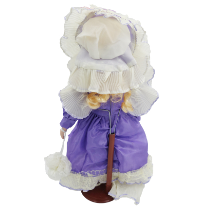 Păpușă din porțelan, de colecție, rochie victoriana, mov, cu suport, 45 cm [1]
