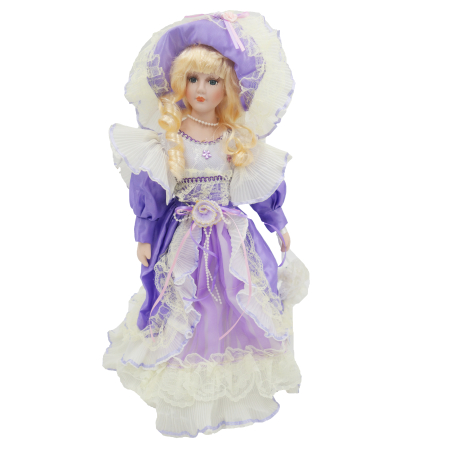 Păpușă din porțelan, de colecție, rochie victoriana, mov, cu suport, 45 cm [2]