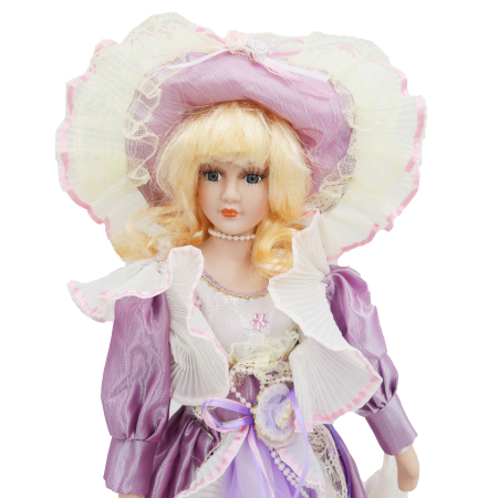 Păpușă din porțelan, de colecție, rochie victoriana, lavanda-regala, cu suport, 45 cm [3]