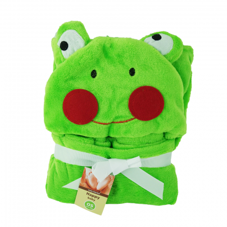 Paturici - Paturica pentru bebelus cocolino cu gluga, model broscuta, verde, 87 cm