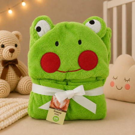 Bebe - Paturica pentru bebelus cocolino cu gluga, model broscuta, verde, 87 cm