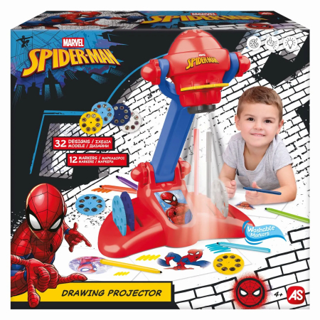 Jucarii educative - Proiector de pictură Spider-Man, 32 de modele, 12 markere lavabile, set creativ, 4 ani+