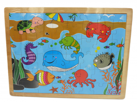 Jucarii educative - Puzzle de lemn, 48 de piese, Animale Maritime, 40x29 cm