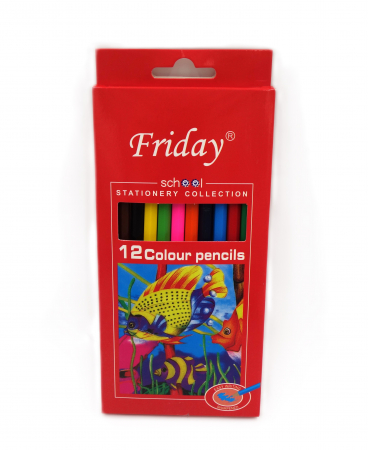 Pixuri si culori - Set 12 creioane colorate, in cutie, 18 cm, Friday
