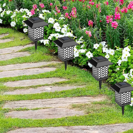 Set 3 lămpi solare de exterior pentru stâlpi sau gradina/terasa, model grilaj [2]