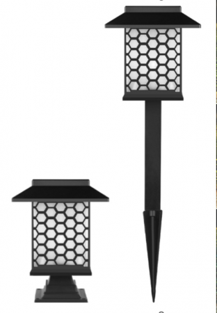 Set 3 lămpi solare de exterior pentru stâlpi sau gradina/terasa, model grilaj [1]