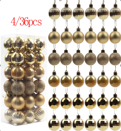 Decoratiuni brad - Set 36 globuri aurii, 4 cm
