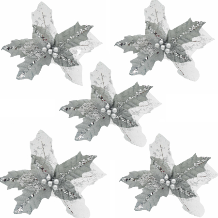 Decoratiuni brad - Set 5 craciunite pentru brad, argintii, 20 cm