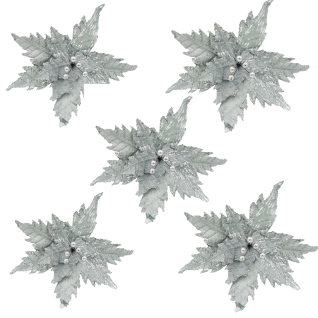 Decoratiuni brad - Set 5 craciunite pentru brad, argintii, 20 cm