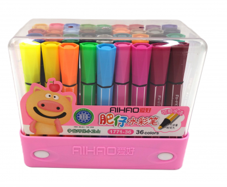 Pixuri si culori - Set carioci scurte, 36 de culori, varf rotun, 12 cm