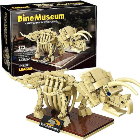 Jocuri si puzzle - Set construcție schelet dinozaur,173 piese, Triceratops