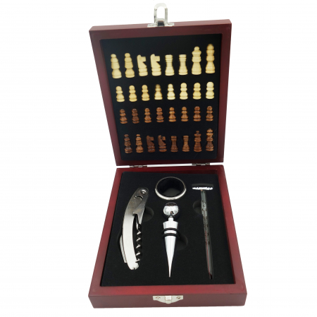 Set cutie cadou cu tabla de sah si accesorii pentru vin, 17 cm [1]