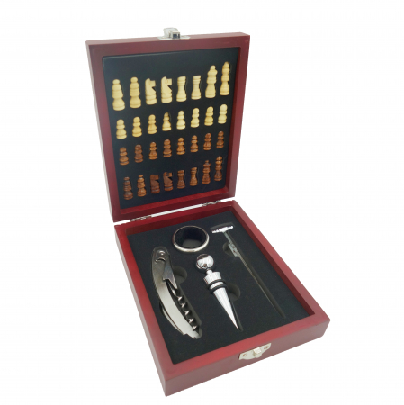 Set cutie cadou cu tabla de sah si accesorii pentru vin, 17 cm [3]