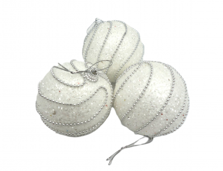Set de 3 globuri albe, lucioase, cu mergele, 9 cm [1]