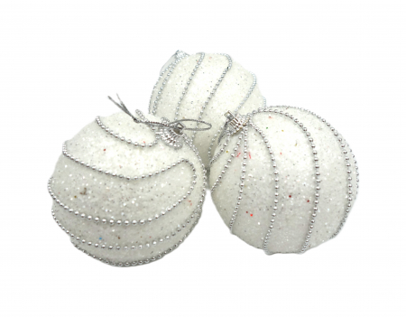 Set de 3 globuri albe, lucioase, cu mergele, 9 cm [3]