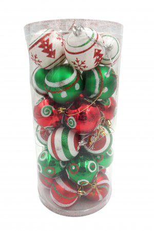 Set de 30 de globuri cu decorațiuni, alb/roșu/verde, 5 cm [1]