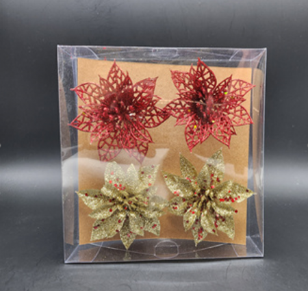 Set de 4 flori decorative pentru brad, aurii și roșii, 6 cm [2]