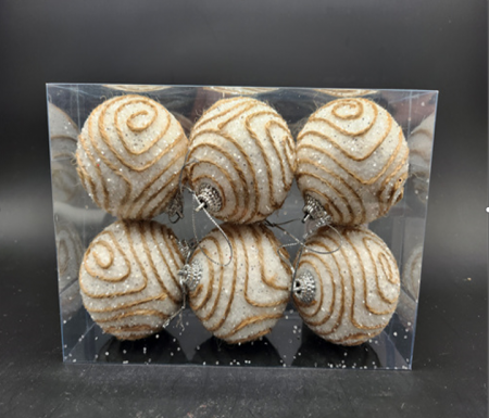 Set de 6 globuri albe cu sclipici, decorate cu ață, 5 cm [3]