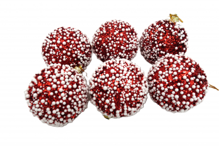 Set de 6 globuri roșii strălucitoare, decorate cu biluțe albe, 5 cm [1]
