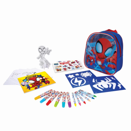 Jucarii educative - Set de desen Spidey and His Amazing Friends în rucsac, 10 pagini preimprimate și 10 pagini goale, accesorii creative