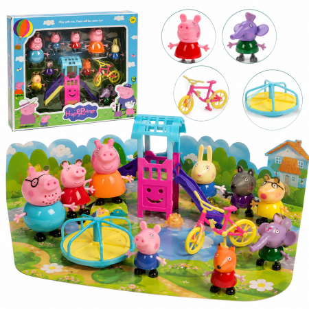 Figurine de actiune - Set Figurine Peppa Pig cu Loc de Joacă – 9 Personaje și Accesorii | 3+ ani