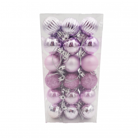 Decoratiuni brad - Set globuri mov deschis, 36 bucati