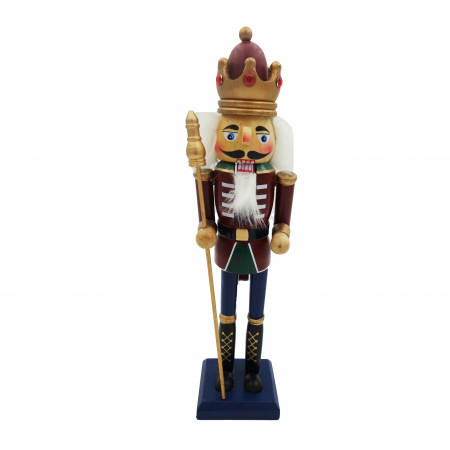 Figurine - Soldatel din lemn, model Spargator de nuci, visiniu-albastru, 30 cm