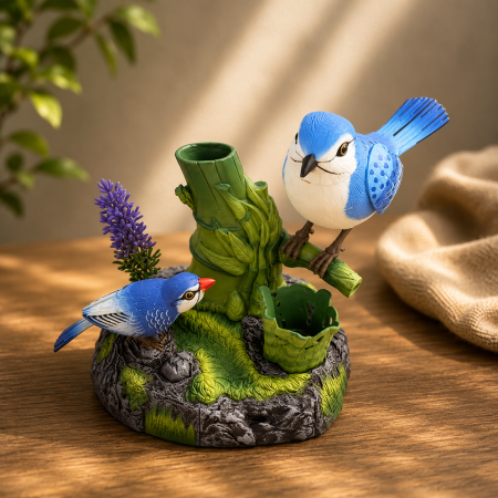 Decoratiuni - Suport de pixuri, model pereche de pasari, 15 cm