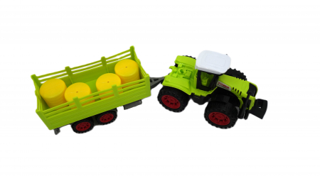 Tractor mecanic cu remorcă și baloți, detalii realiste, 35 cm [1]