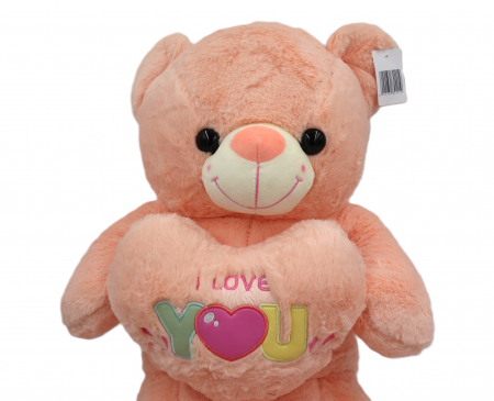 Ursuleț de pluș roz, 70 cm, inimioară colorată "I Love You" [2]
