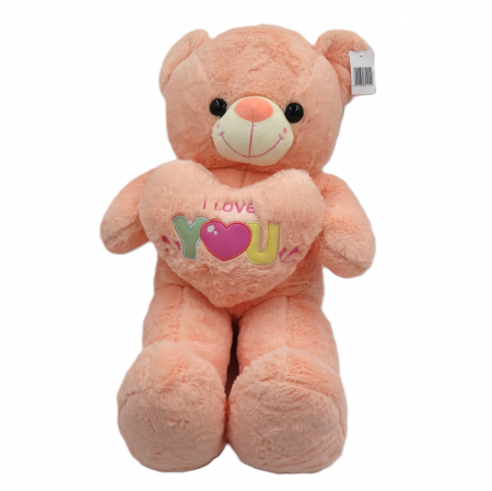 Plusuri - Ursuleț de pluș roz, 70 cm, inimioară colorată "I Love You"