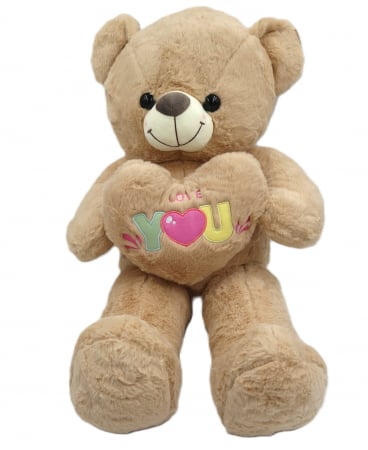 Plusuri - Ursuleț de pluș crem, 70 cm, inimioară colorată "I Love You"