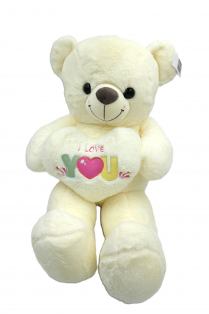 Ursuleț de pluș alb, 70 cm, inimioară colorată "I Love You" [1]