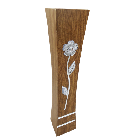 Vază decorativă cu floare argintie, MDF, 58 cm, mahon [4]