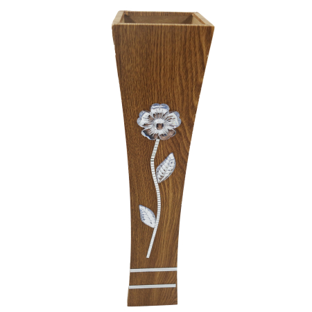 Decoratiuni - Vază decorativă cu floare argintie, MDF, 58 cm, mahon