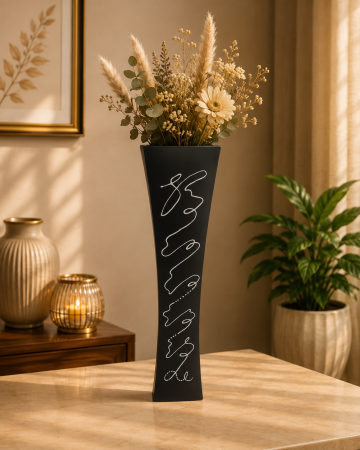 Decoratiuni - Vază decorativă cu model ornamental, MDF, 58 cm, negru