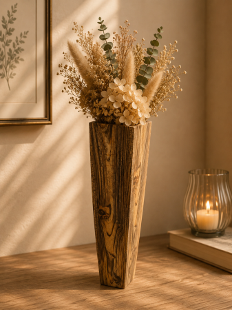 Decoratiuni - Vază decorativă din MDF, model lemn natural, 58 cm