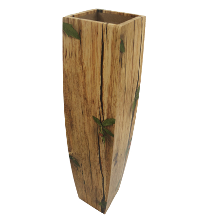Decoratiuni - Vază decorativă din MDF, model lemn natural cu frunze, 58 cm