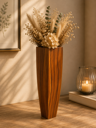 Decoratiuni - Vază decorativă din MDF, model lemn natural, culoare inchisa, 58 cm