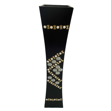 Decoratiuni - Vază decorativă cu pietricele, din MDF, 58 cm, negru