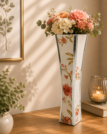 Decoratiuni - Vază decorativă florală cu mozaic, MDF, 58 cm, alb
