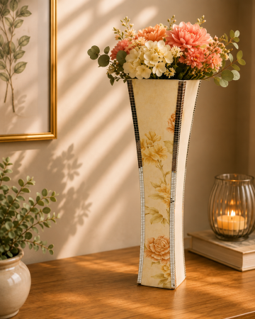 Decoratiuni - Vază decorativă florală cu mozaic, MDF, 58 cm, bej